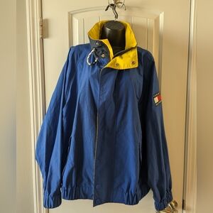 Vtg 90 Tommy Hilfiger Jacket Men L BlueSailing Embroidered Spellout Windbreaker